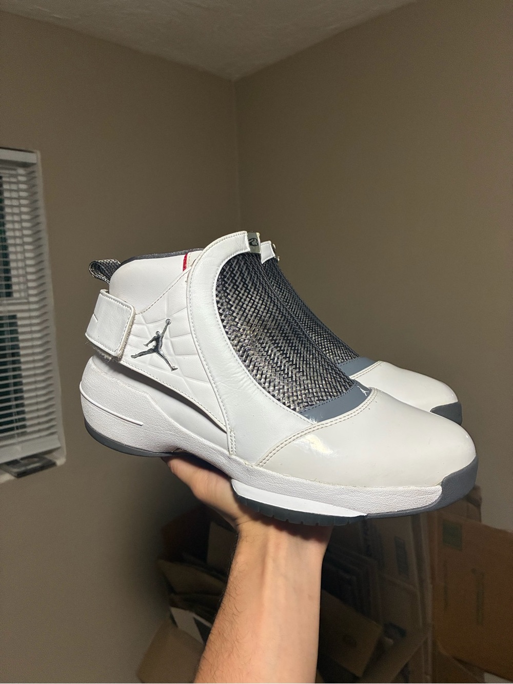 Jordan 19 flint Men’s White and Gray High-Top Slip-On Sneakers